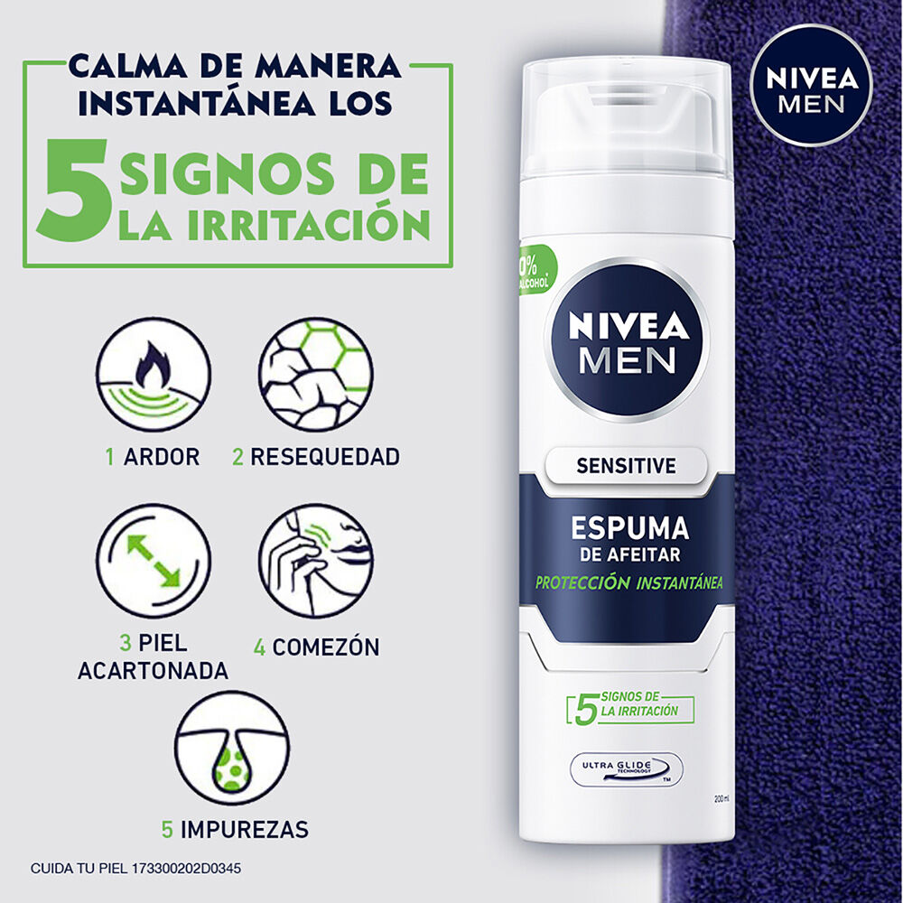 NIVEA-MEN-Espuma-para-Afeitar-Enriquecido-Vitamina-E-y-Manzanilla,-Sensitive-para-Piel-Sensible,-200-ml-imagen-4