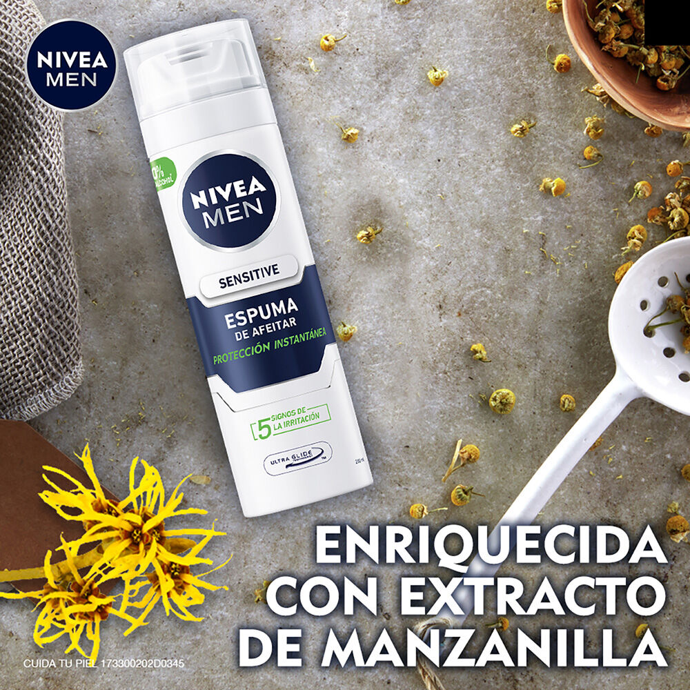 NIVEA-MEN-Espuma-para-Afeitar-Enriquecido-Vitamina-E-y-Manzanilla,-Sensitive-para-Piel-Sensible,-200-ml-imagen-6