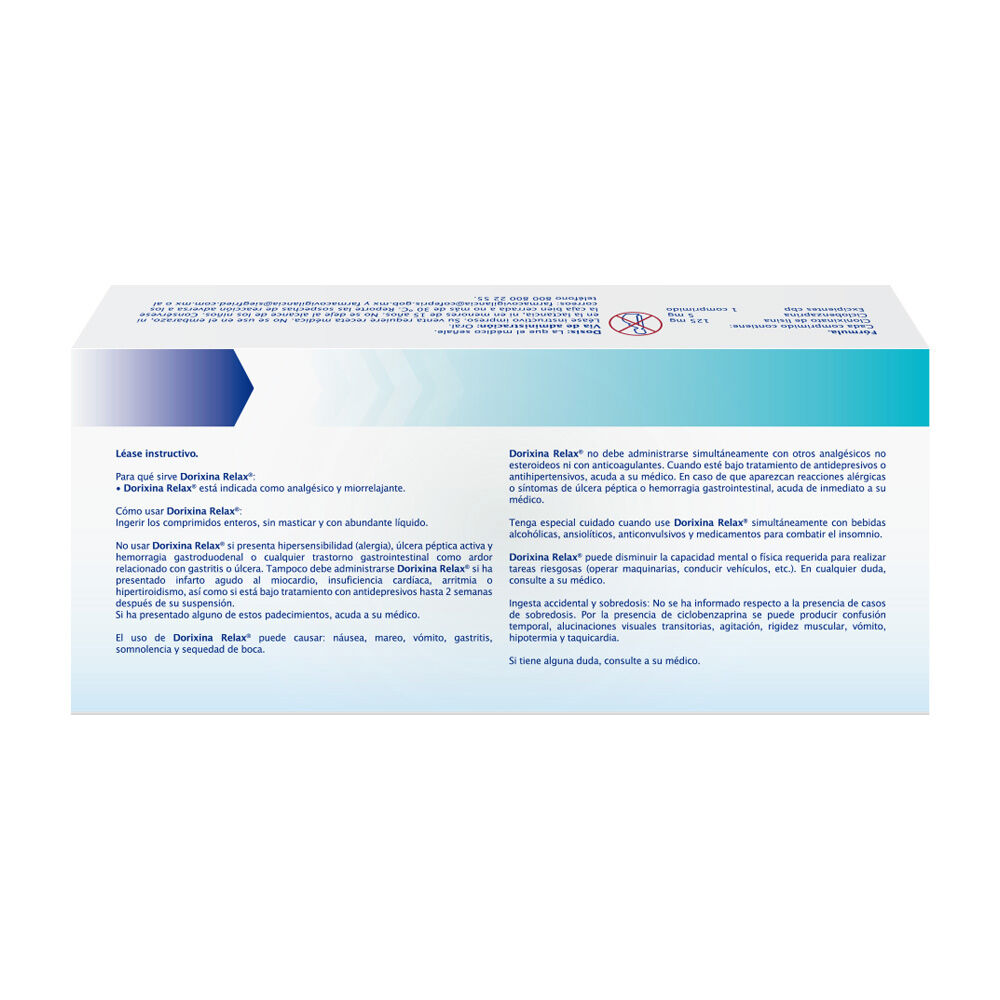 Dorixina-Relax-125mg---Caja-con-20-comprimidos-(Clonixinato-de-Lisina-y-Clorhidrato-de-Ciclobenzaprina)-imagen-3