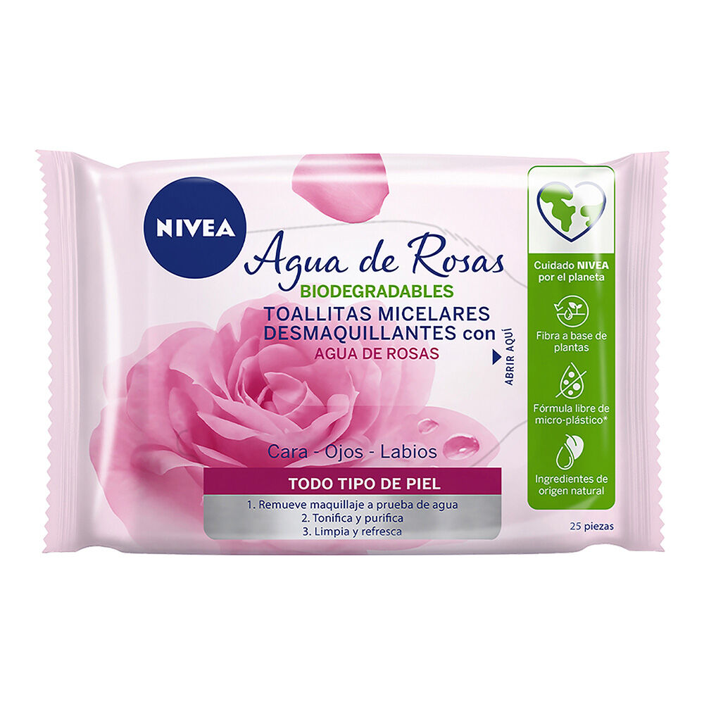 NIVEA-Toallitas-Faciales-Desmaquillantes-Micelares-Agua-De-Rosas-Todo-Tipo-de-Piel-25-piezas-imagen-1