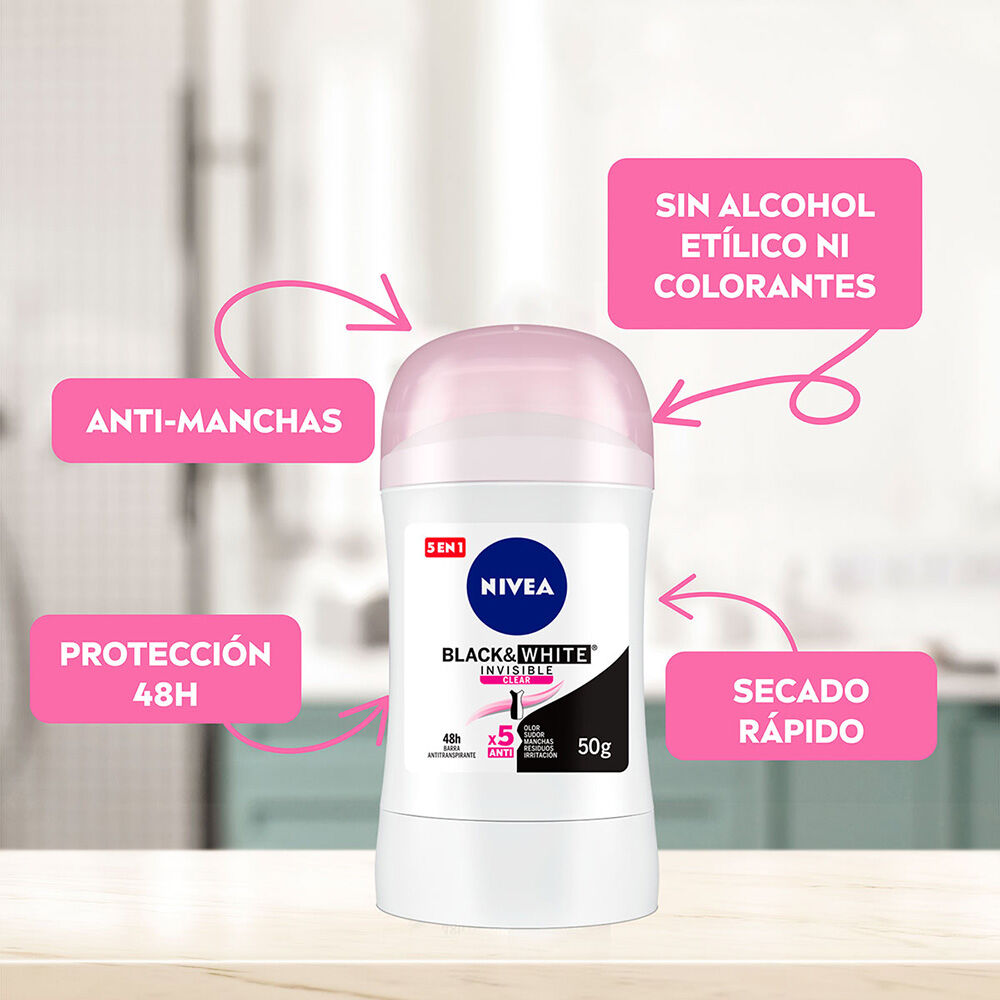NIVEA-Desodorante-Antimanchas-Black-&-White-Invisible-Clear-barra-50-g-imagen-3
