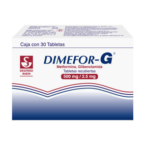Dimefor-G-850-mg-/-2.5mg---Caja-con-30-tabletas-(Metformina-y-Glibenclamida)-imagen
