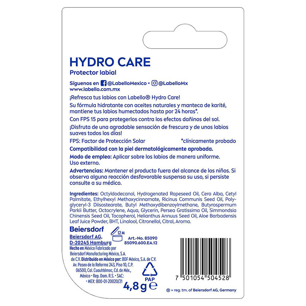 LABELLO-Bálsamo-labial-humectante-Hydro-Care-FPS-15-4.8-g-imagen-4