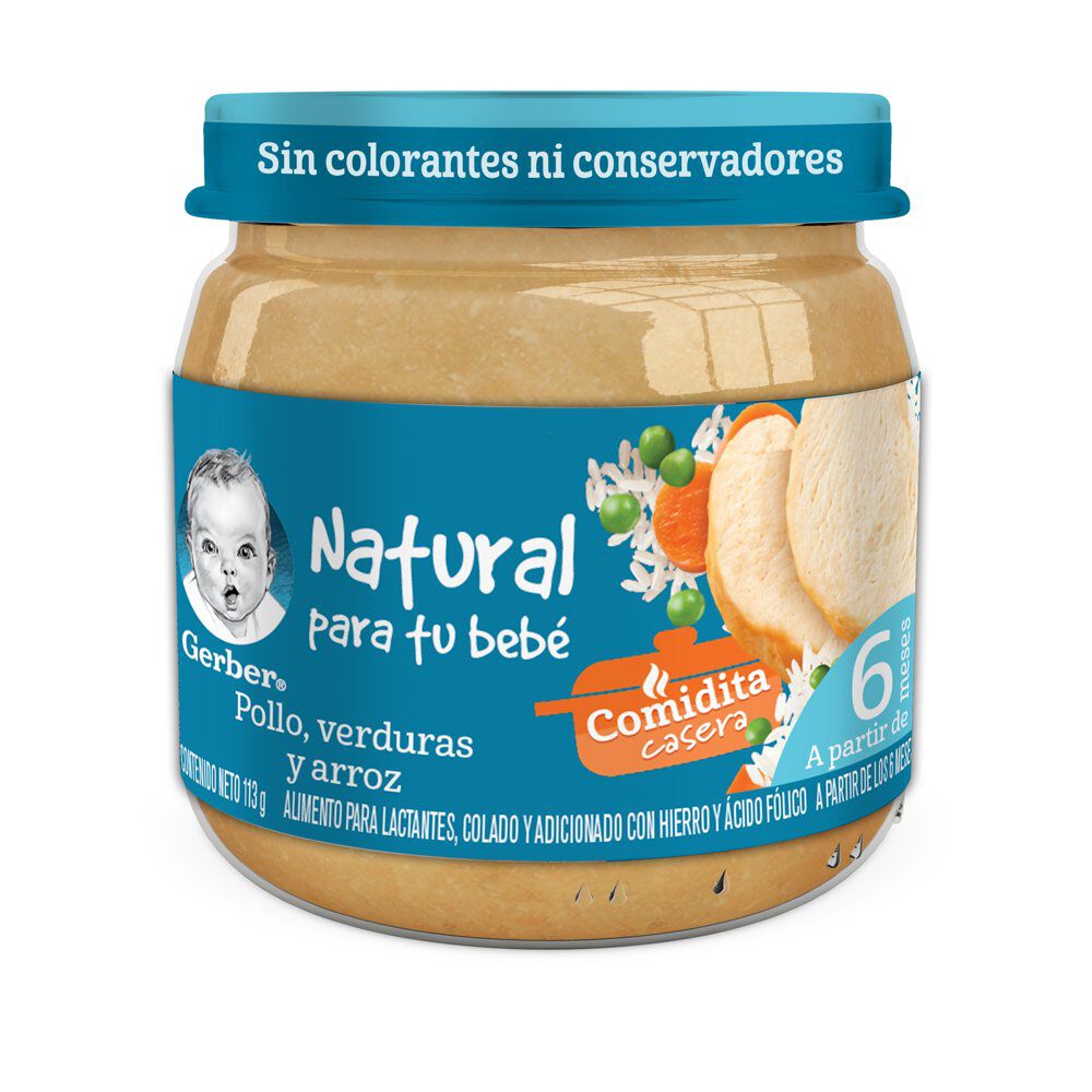Papilla-Gerber-Comidita-Casera-Etapa-2-Pollo,-Verduras-y-Arroz-113g-imagen