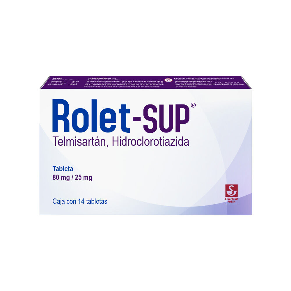 Rolet-SUP-80-mg-/-25-mg---Caja-con-14-tabletas-(Telmisart&aacute;n-e-Hidrocloratiazida)-imagen-1