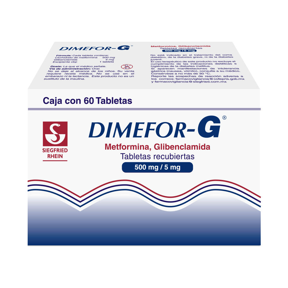 Dimefor-G-500-mg-/-5-mg---Caja-con-60-tabletas-(Metformina-y-Glibenclamida)-imagen-1