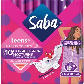 SABA-TEENS-DELGADA-NOCTURNA-TOALLAS-FEMENINAS-C/AROMA-10-PZAS-imagen