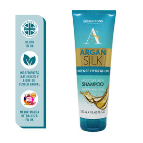 El-Shampoo-Argán-Silk-de-Creightons-hidrata,-limpia-suavemente,-acondiciona-y-revive-el-cabello.-Nutre-profundamente-y-protege-de-la-raiz-a-la-punta.-imagen