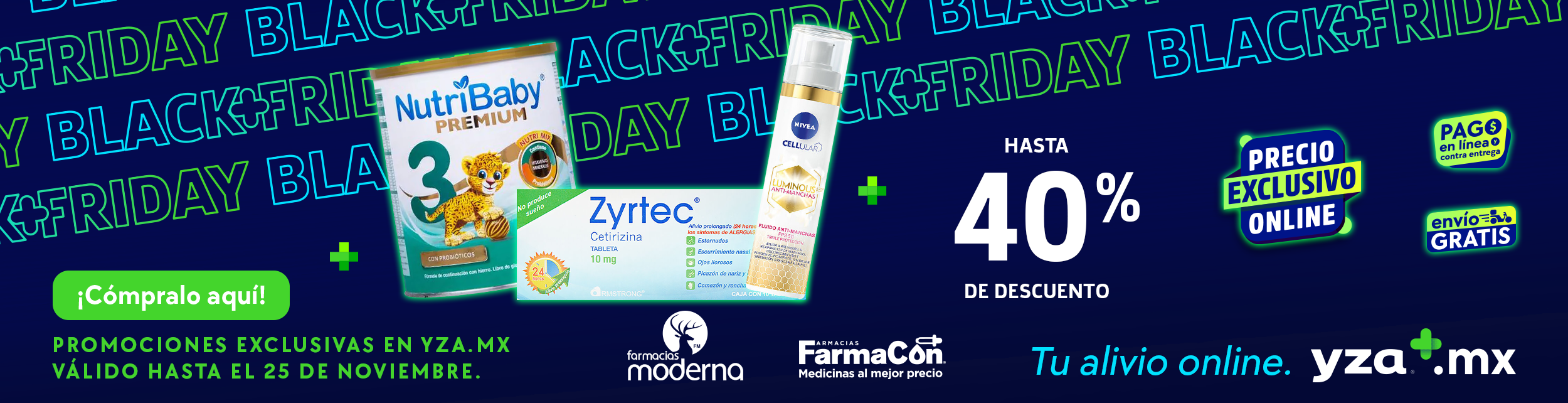 Compra en línea promociones de black friday con servicio a domicilio gratis solo en Farmacias YZA