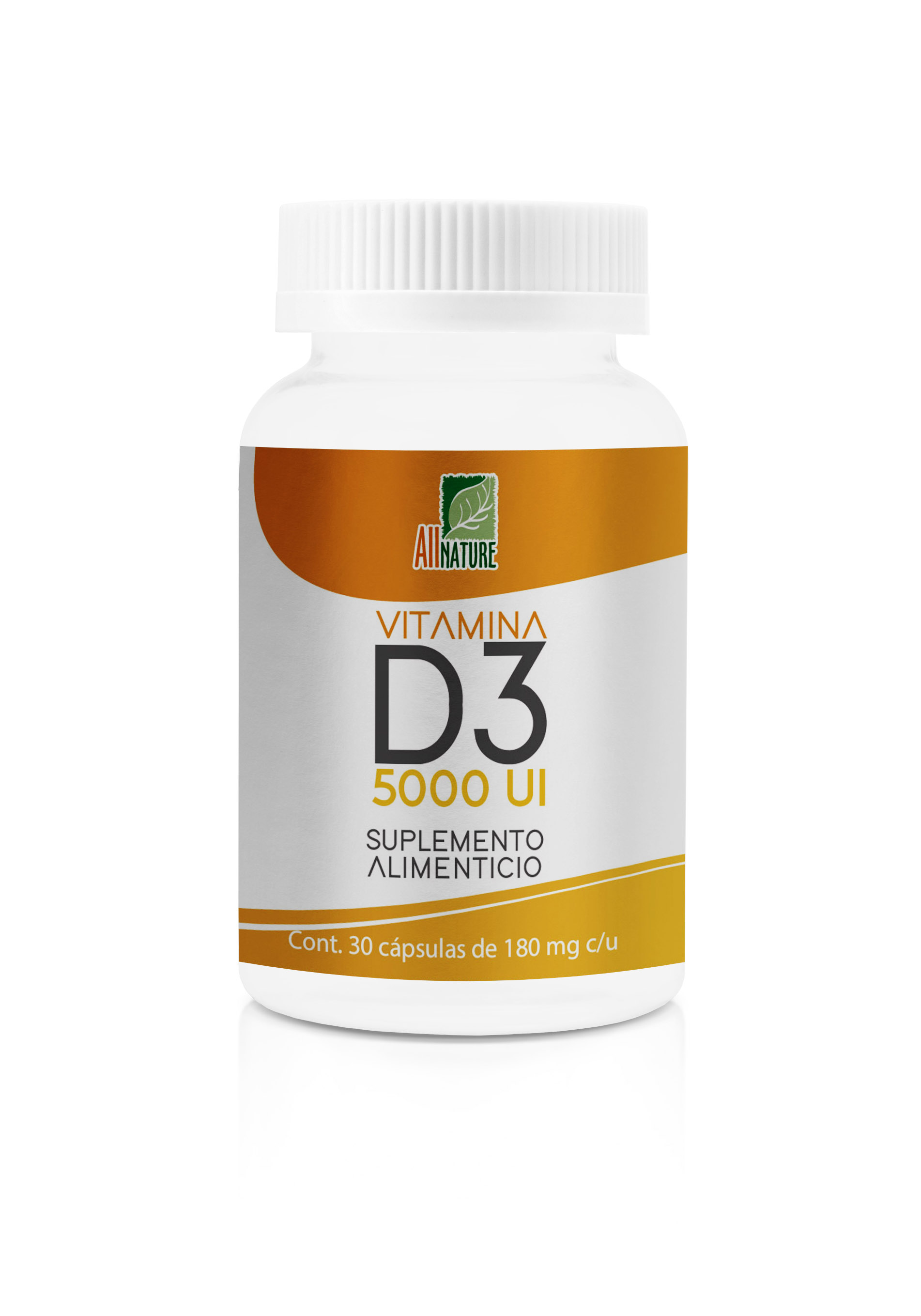 Vitamina D3 de 5,000 UI 180mg Suplemento Alimenticio All Nature 30 cápsulas